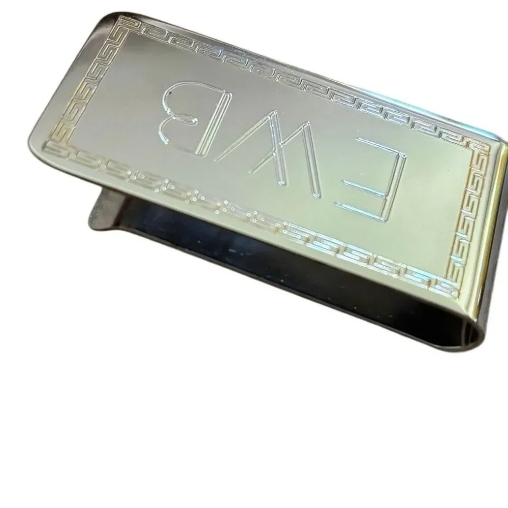 Vintage Personalized Two-Tone Money Clip – Gold Greek Key Border Engraved 